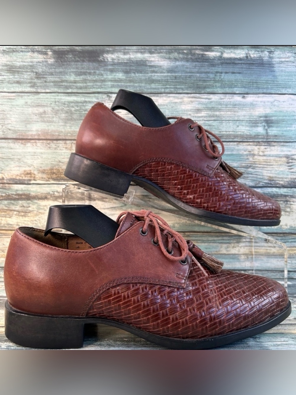 Ariat Jamie Tassel Oxford Shoes Womens 7B Brown Leather Woven Western Equestrian